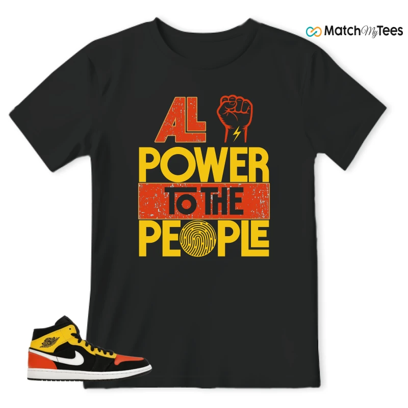 NIKE JORDAN 1 MID BLACK AMARILLO ORANGE SNEAKER Matching Tees t-shirt