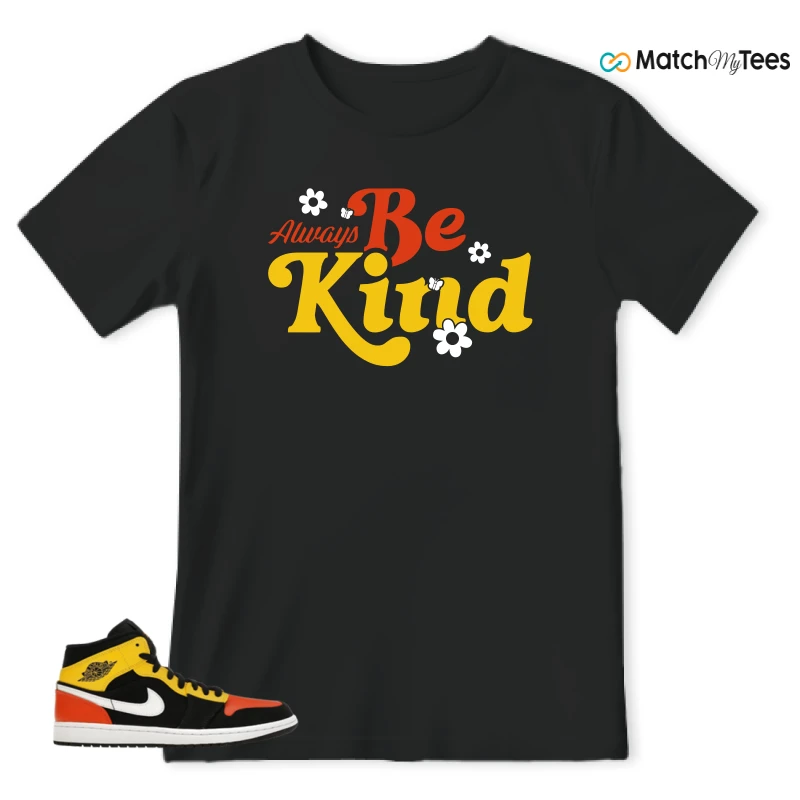 NIKE JORDAN 1 MID BLACK AMARILLO ORANGE SNEAKER Matching Tees t-shirt