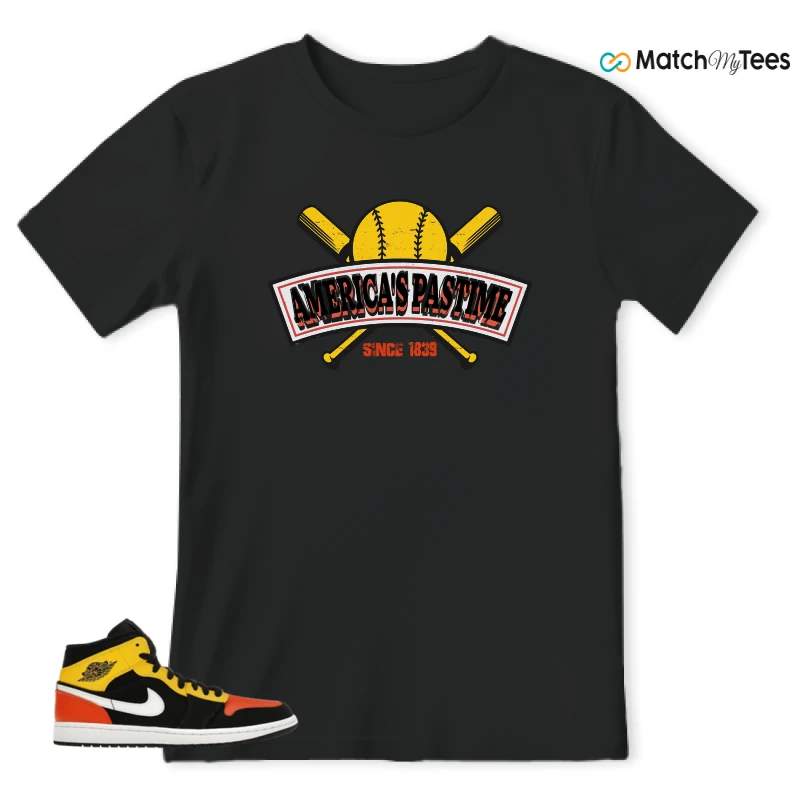 NIKE JORDAN 1 MID BLACK AMARILLO ORANGE SNEAKER Matching Tees t-shirt