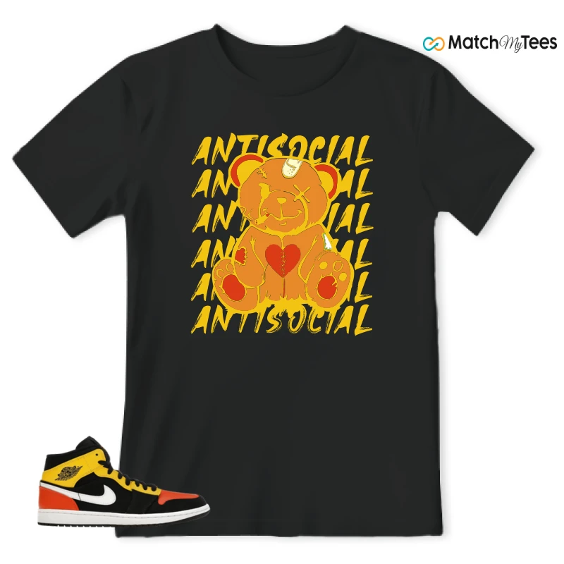 NIKE JORDAN 1 MID BLACK AMARILLO ORANGE SNEAKER Matching Tees t-shirt