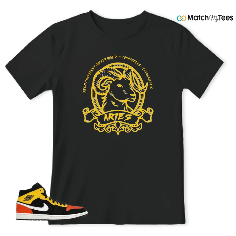 NIKE JORDAN 1 MID BLACK AMARILLO ORANGE SNEAKER Matching Tees t-shirt