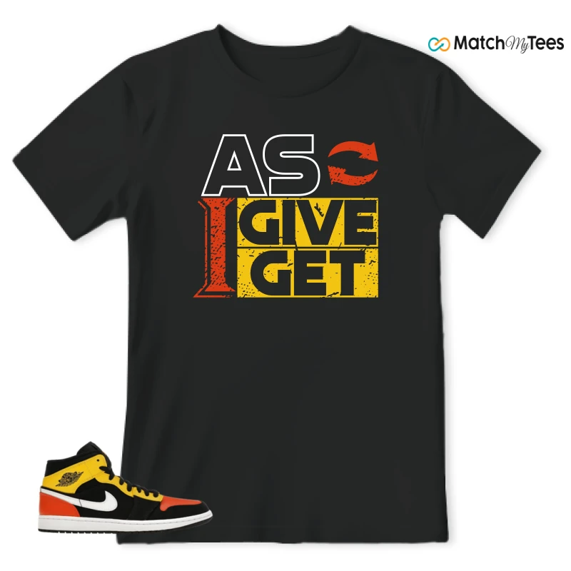NIKE JORDAN 1 MID BLACK AMARILLO ORANGE SNEAKER Matching Tees t-shirt