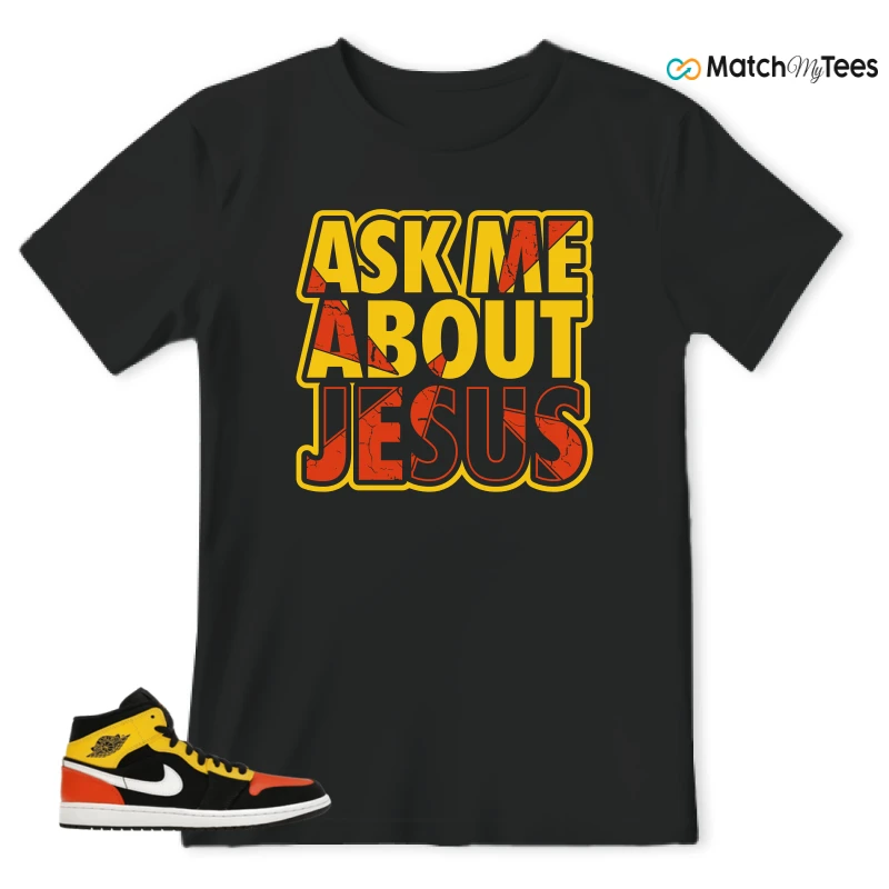 NIKE JORDAN 1 MID BLACK AMARILLO ORANGE SNEAKER Matching Tees t-shirt