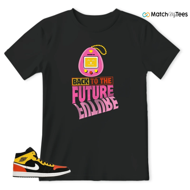 NIKE JORDAN 1 MID BLACK AMARILLO ORANGE SNEAKER Matching Tees t-shirt
