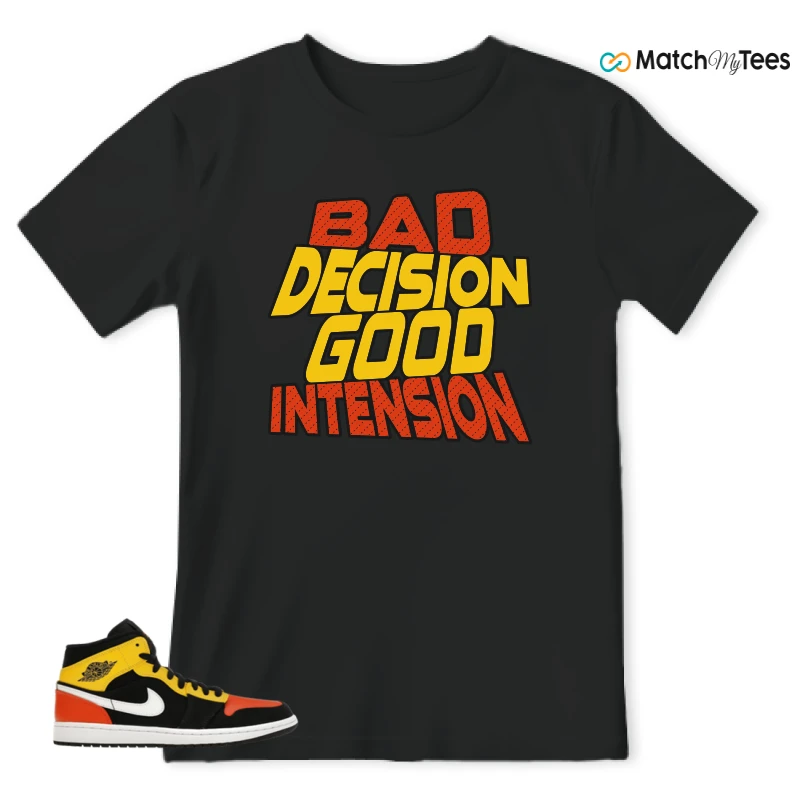 NIKE JORDAN 1 MID BLACK AMARILLO ORANGE SNEAKER Matching Tees t-shirt