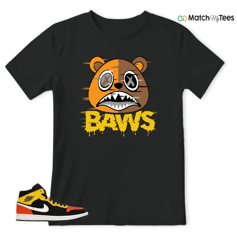 NIKE JORDAN 1 MID BLACK AMARILLO ORANGE SNEAKER Matching Tees t-shirt