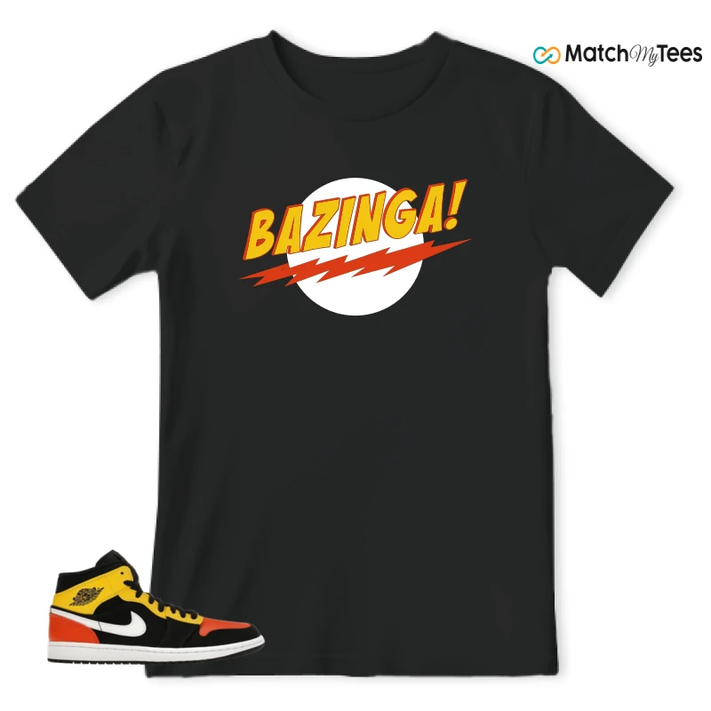 NIKE JORDAN 1 MID BLACK AMARILLO ORANGE SNEAKER Matching Tees t-shirt