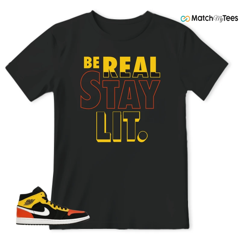 NIKE JORDAN 1 MID BLACK AMARILLO ORANGE SNEAKER Matching Tees t-shirt
