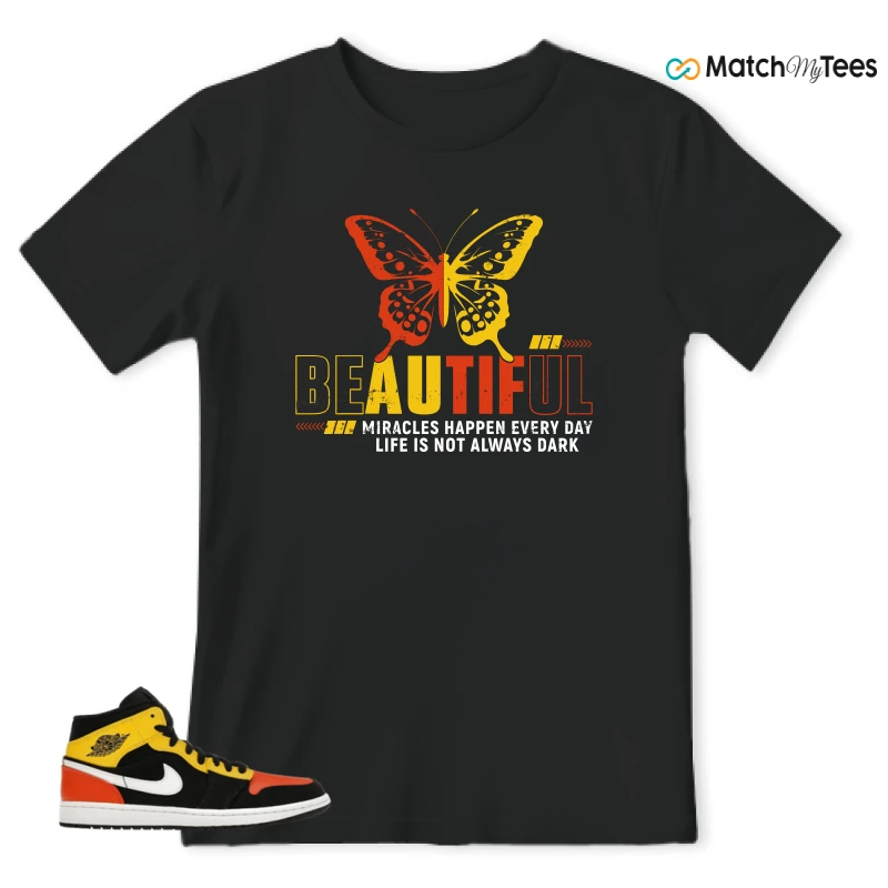 NIKE JORDAN 1 MID BLACK AMARILLO ORANGE SNEAKER Matching Tees t-shirt