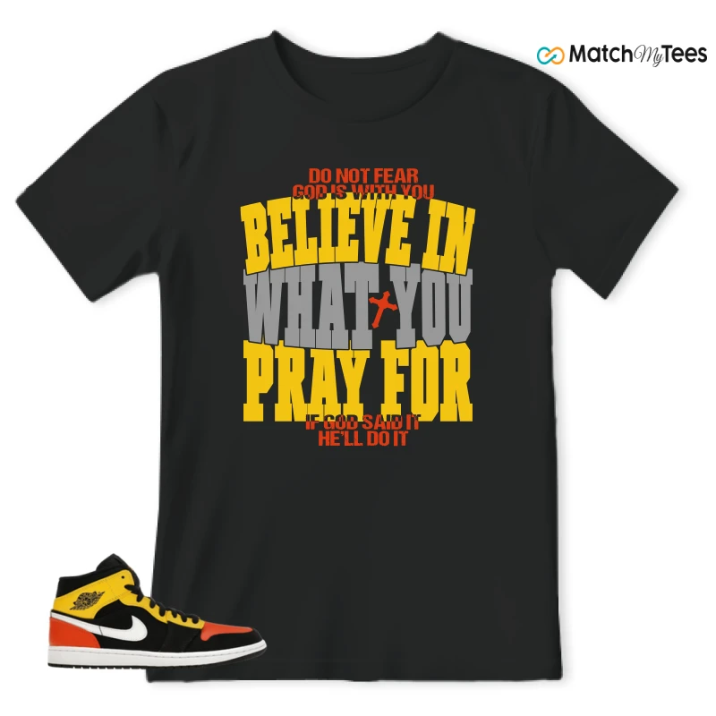 NIKE JORDAN 1 MID BLACK AMARILLO ORANGE SNEAKER Matching Tees t-shirt