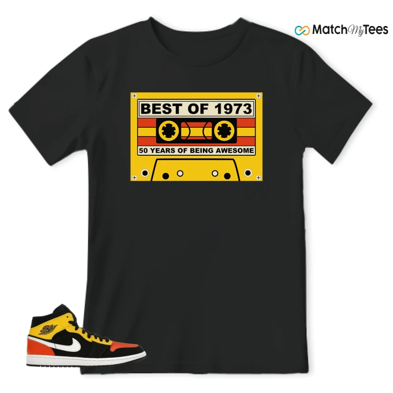 NIKE JORDAN 1 MID BLACK AMARILLO ORANGE SNEAKER Matching Tees t-shirt
