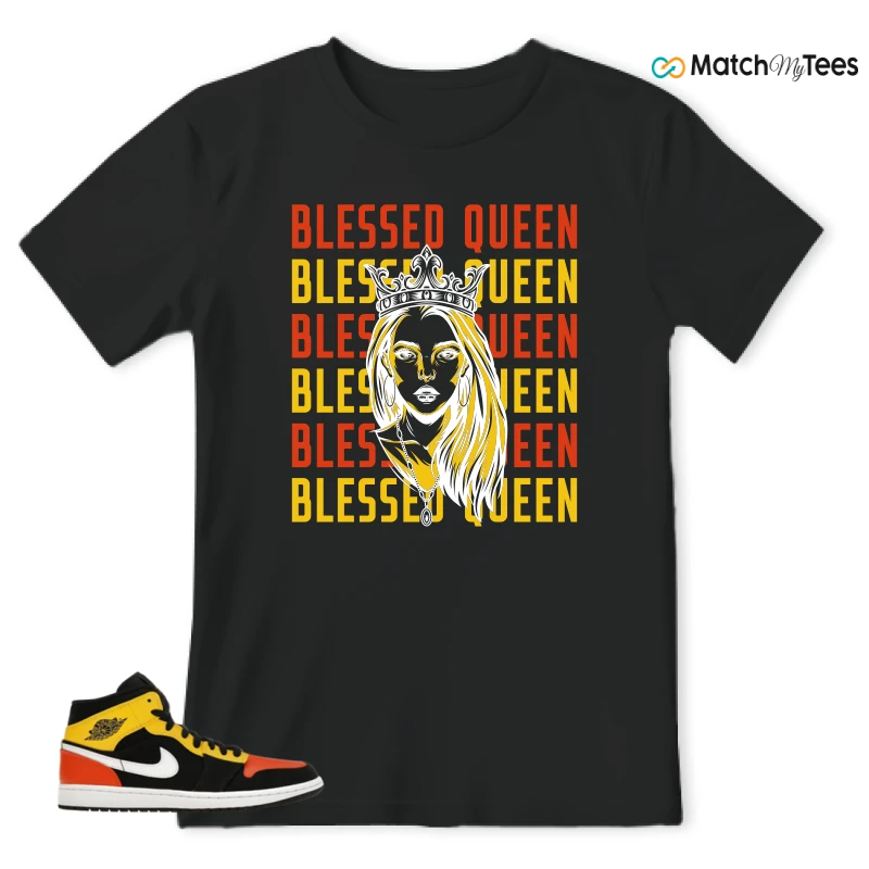 NIKE JORDAN 1 MID BLACK AMARILLO ORANGE SNEAKER Matching Tees t-shirt