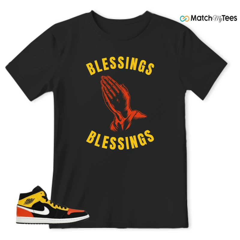 NIKE JORDAN 1 MID BLACK AMARILLO ORANGE SNEAKER Matching Tees t-shirt