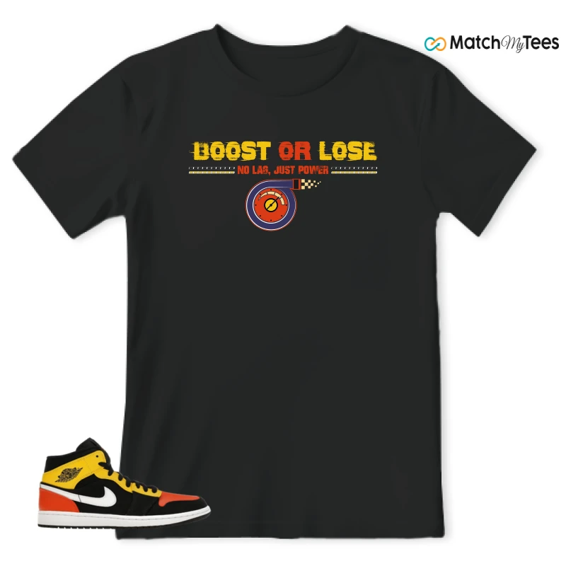 NIKE JORDAN 1 MID BLACK AMARILLO ORANGE SNEAKER Matching Tees t-shirt