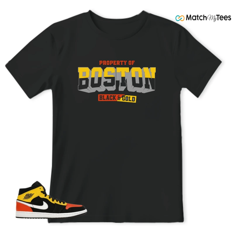 NIKE JORDAN 1 MID BLACK AMARILLO ORANGE SNEAKER Matching Tees t-shirt
