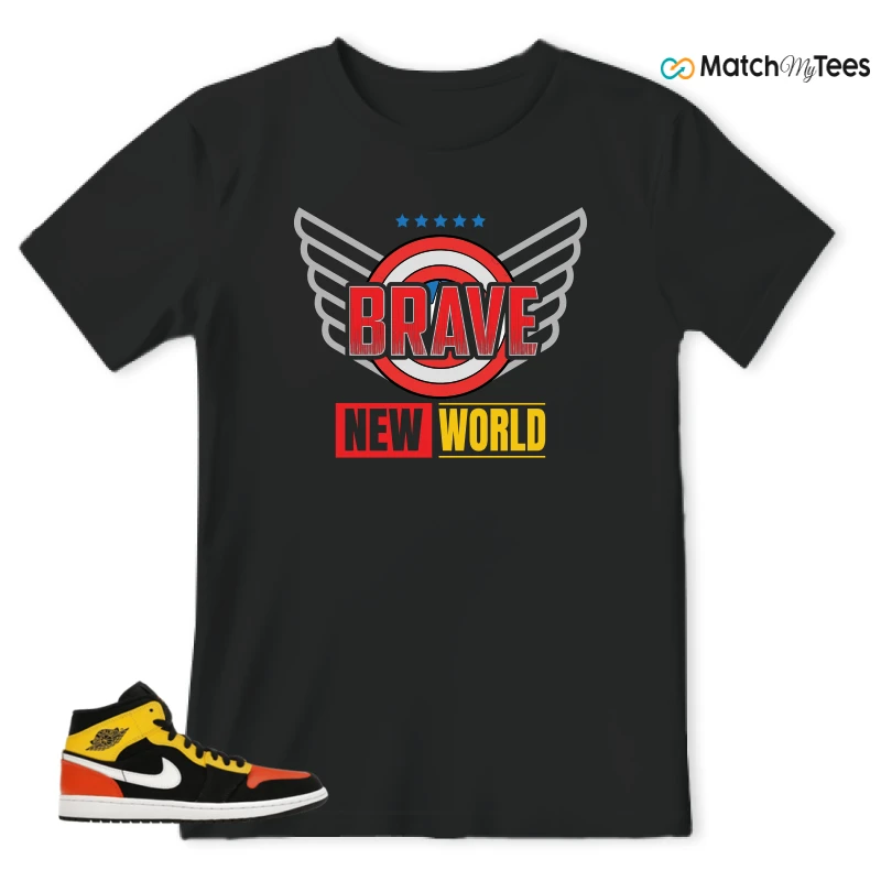 NIKE JORDAN 1 MID BLACK AMARILLO ORANGE SNEAKER Matching Tees t-shirt