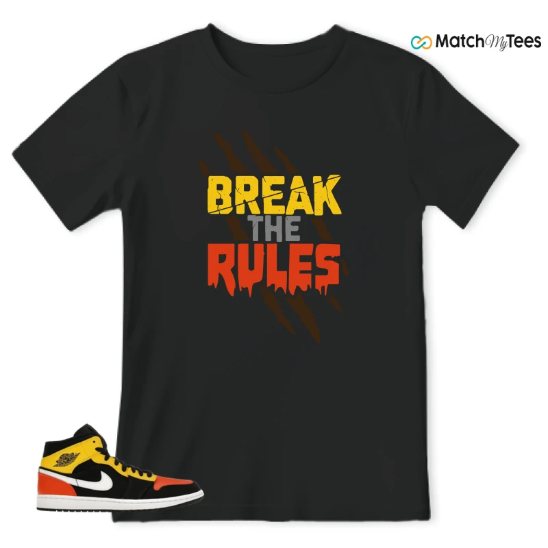 NIKE JORDAN 1 MID BLACK AMARILLO ORANGE SNEAKER Matching Tees t-shirt