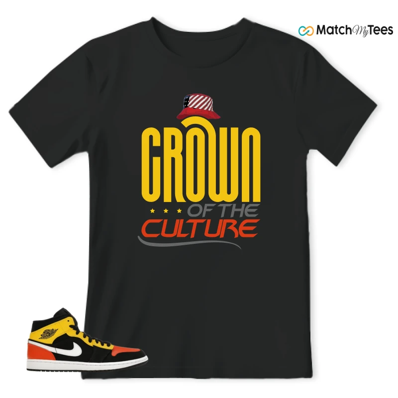 NIKE JORDAN 1 MID BLACK AMARILLO ORANGE SNEAKER Matching Tees t-shirt