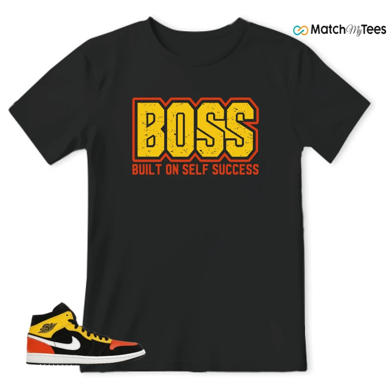 NIKE JORDAN 1 MID BLACK AMARILLO ORANGE SNEAKER Matching Tees t-shirt