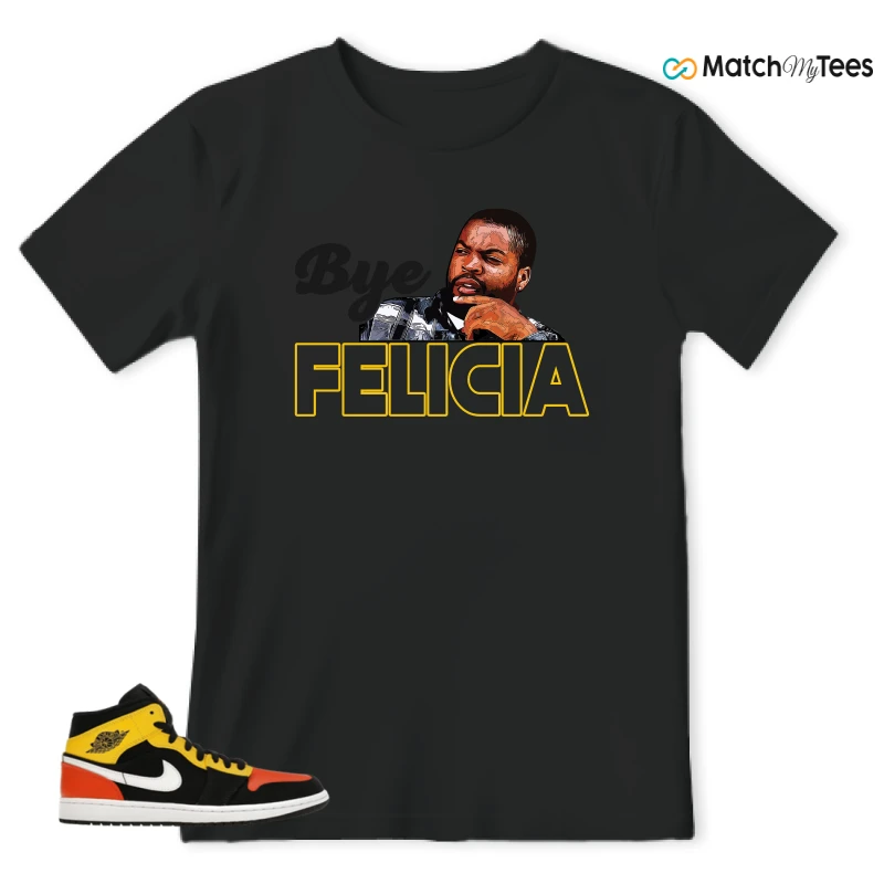 NIKE JORDAN 1 MID BLACK AMARILLO ORANGE SNEAKER Matching Tees t-shirt