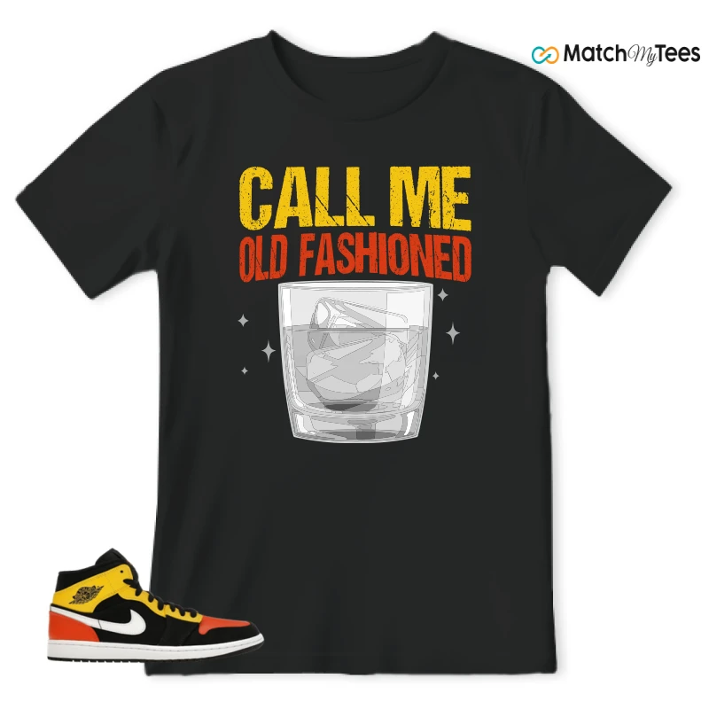 NIKE JORDAN 1 MID BLACK AMARILLO ORANGE SNEAKER Matching Tees t-shirt