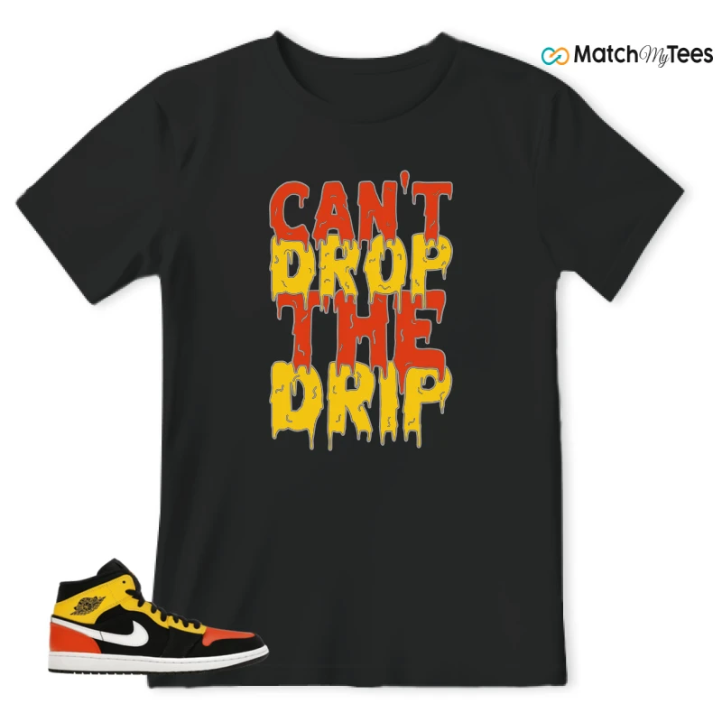 NIKE JORDAN 1 MID BLACK AMARILLO ORANGE SNEAKER Matching Tees t-shirt