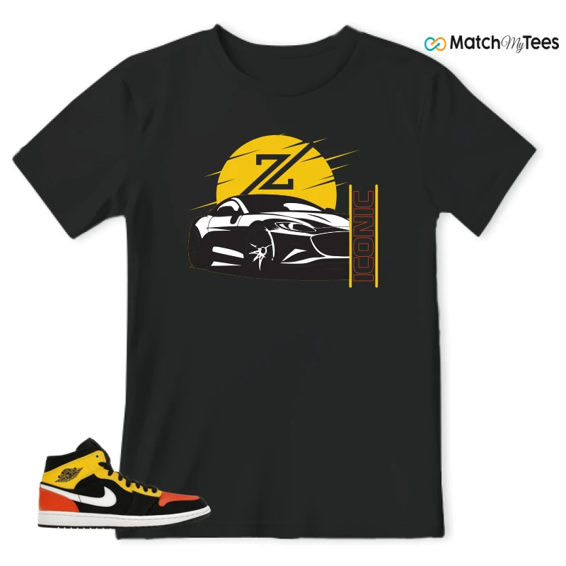 NIKE JORDAN 1 MID BLACK AMARILLO ORANGE SNEAKER Matching Tees t-shirt