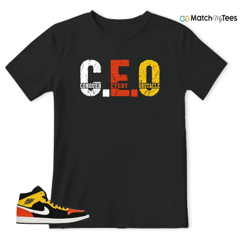 NIKE JORDAN 1 MID BLACK AMARILLO ORANGE SNEAKER Matching Tees t-shirt