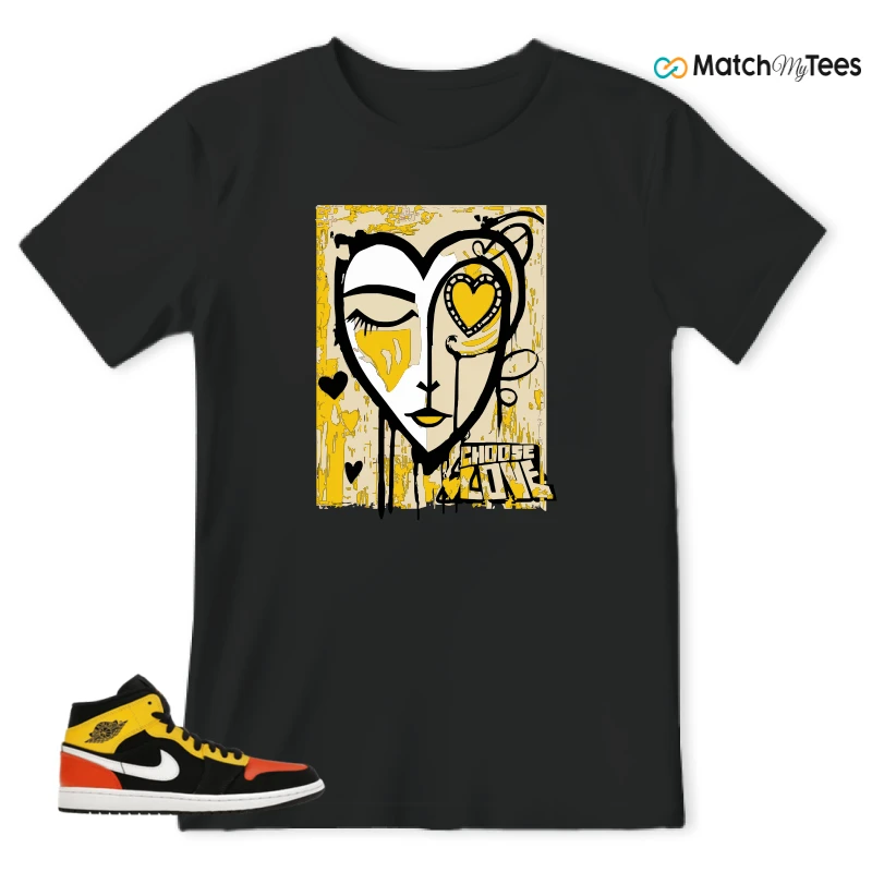 NIKE JORDAN 1 MID BLACK AMARILLO ORANGE SNEAKER/BLACK/AMARILLO/WHITE/TEAM ORANGE matching T-shirt