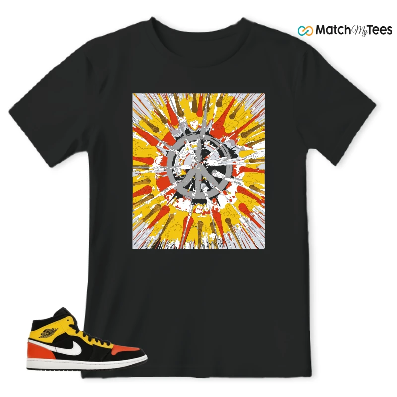NIKE JORDAN 1 MID BLACK AMARILLO ORANGE SNEAKER Matching Tees t-shirt