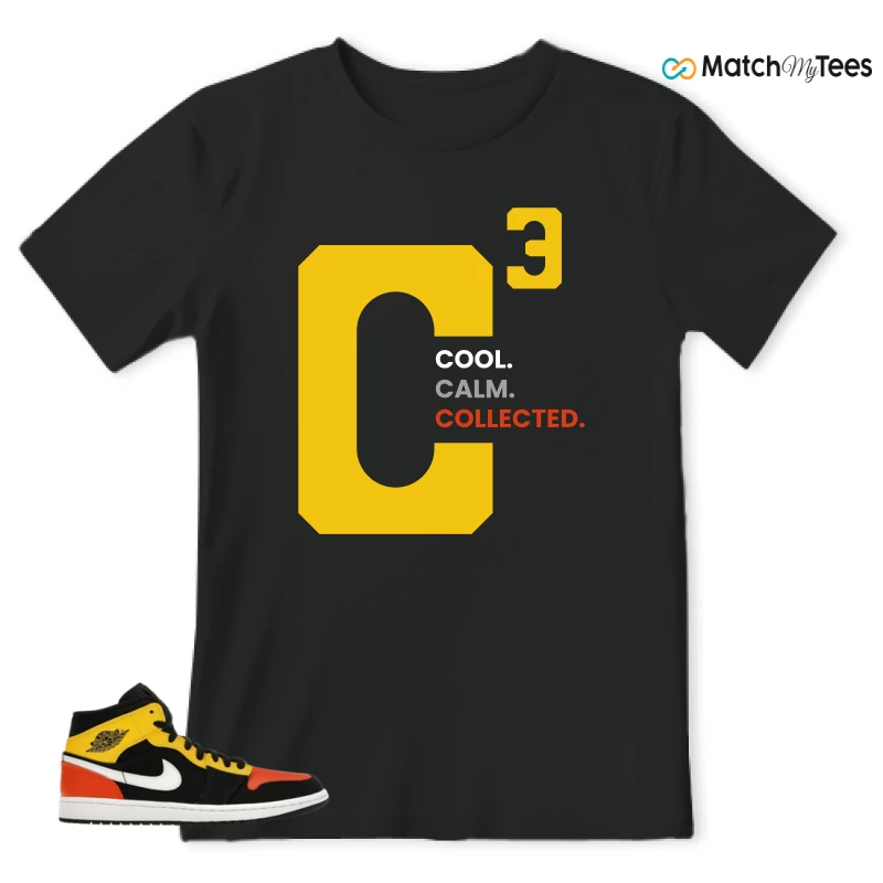 NIKE JORDAN 1 MID BLACK AMARILLO ORANGE SNEAKER Matching Tees t-shirt