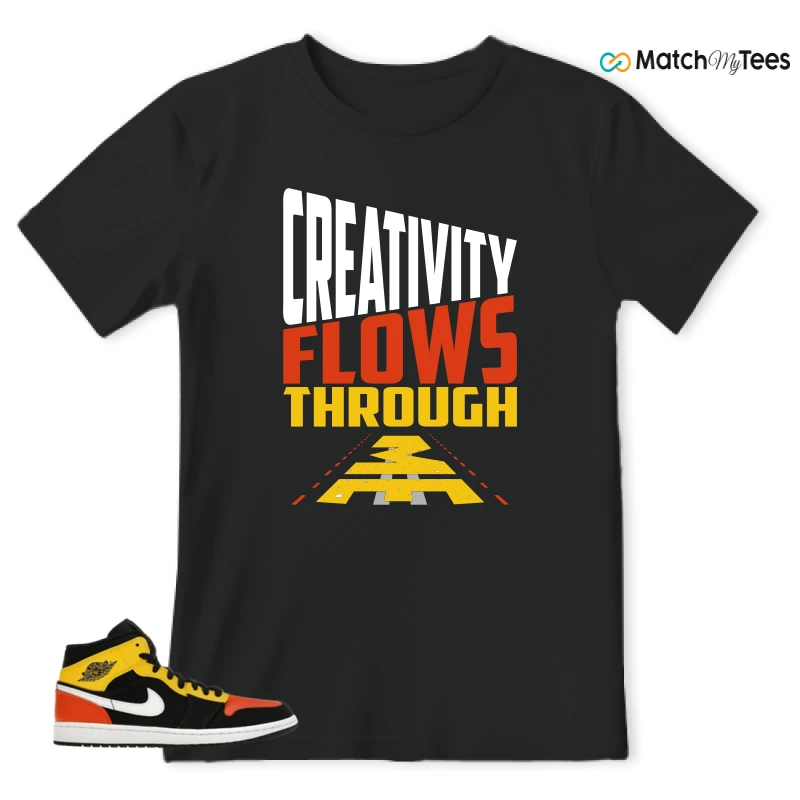 NIKE JORDAN 1 MID BLACK AMARILLO ORANGE SNEAKER Matching Tees t-shirt