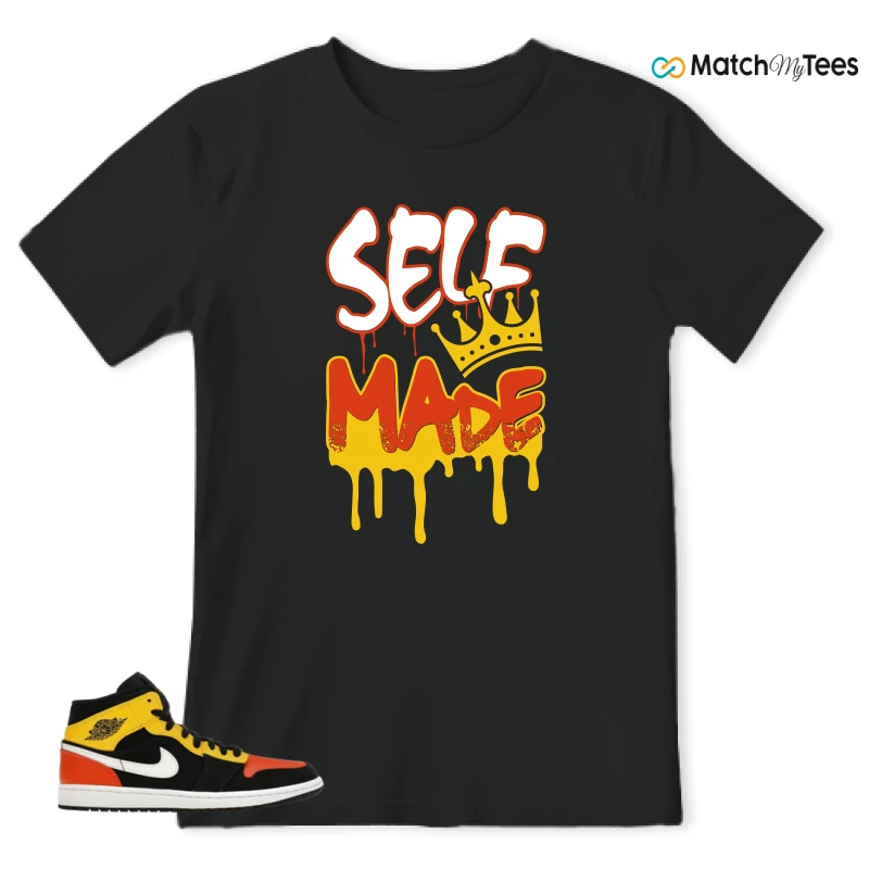 NIKE JORDAN 1 MID BLACK AMARILLO ORANGE SNEAKER Matching Tees t-shirt