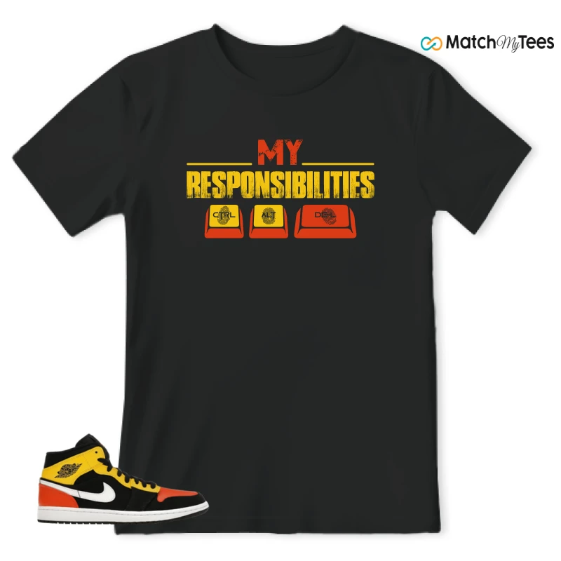 NIKE JORDAN 1 MID BLACK AMARILLO ORANGE SNEAKER Matching Tees t-shirt