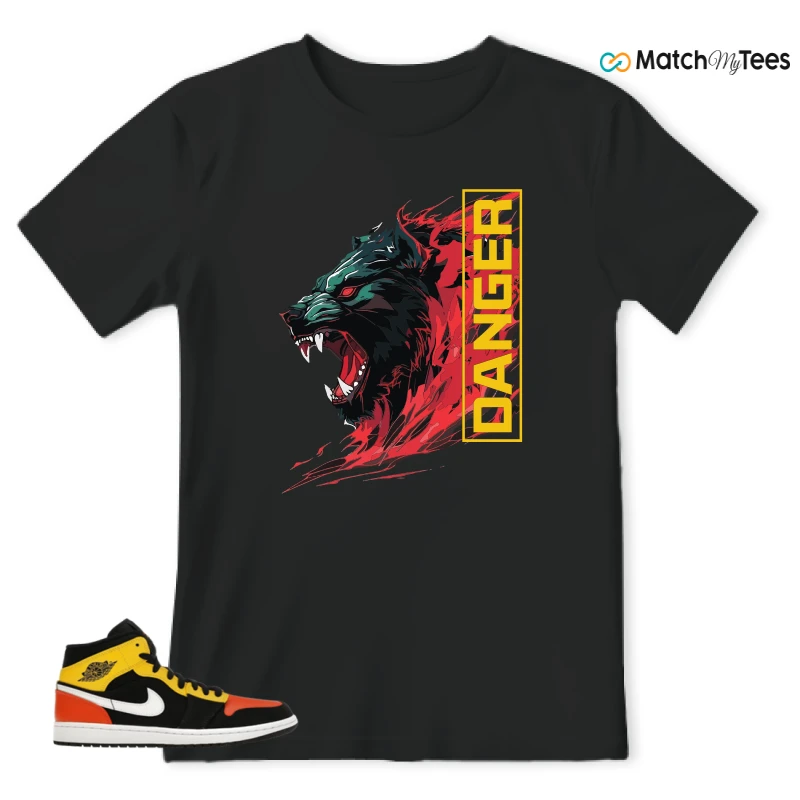 NIKE JORDAN 1 MID BLACK AMARILLO ORANGE SNEAKER Matching Tees t-shirt