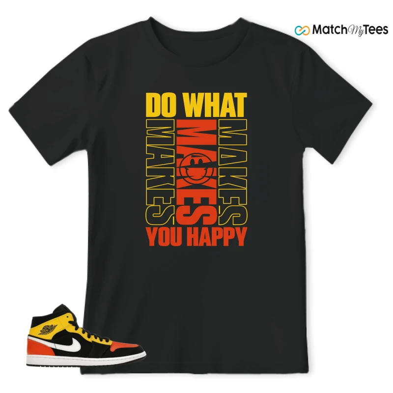 NIKE JORDAN 1 MID BLACK AMARILLO ORANGE SNEAKER Matching Tees t-shirt