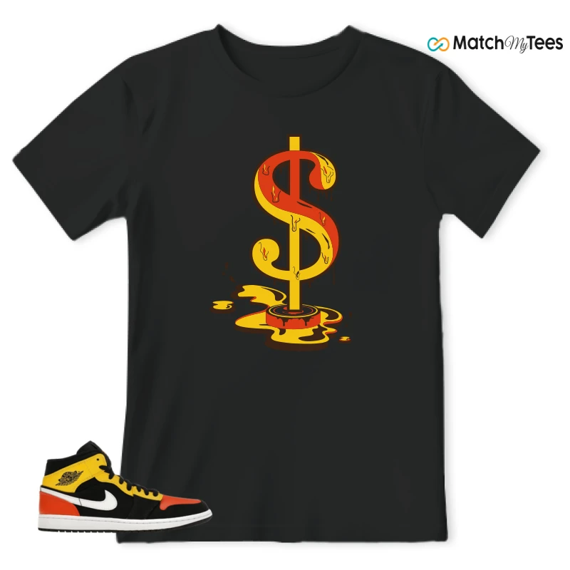 NIKE JORDAN 1 MID BLACK AMARILLO ORANGE SNEAKER Matching Tees t-shirt
