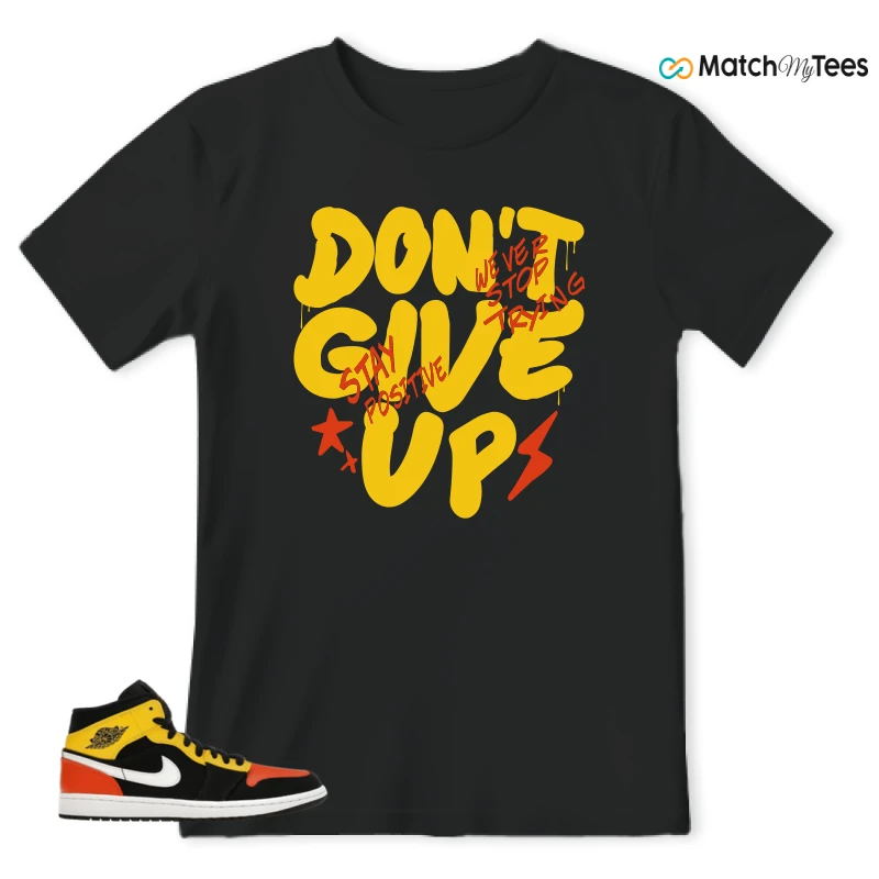 NIKE JORDAN 1 MID BLACK AMARILLO ORANGE SNEAKER Matching Tees t-shirt