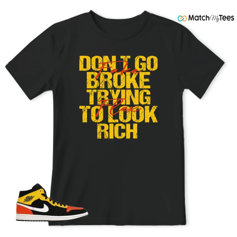 NIKE JORDAN 1 MID BLACK AMARILLO ORANGE SNEAKER Matching Tees t-shirt