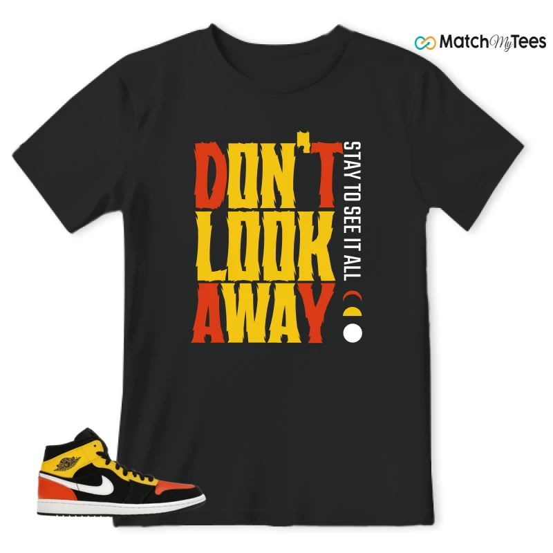 NIKE JORDAN 1 MID BLACK AMARILLO ORANGE SNEAKER Matching Tees t-shirt