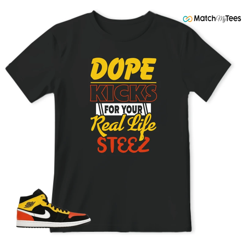 NIKE JORDAN 1 MID BLACK AMARILLO ORANGE SNEAKER Matching Tees t-shirt