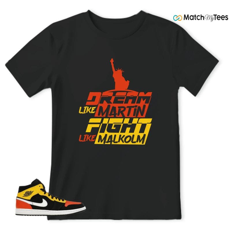 NIKE JORDAN 1 MID BLACK AMARILLO ORANGE SNEAKER Matching Tees t-shirt