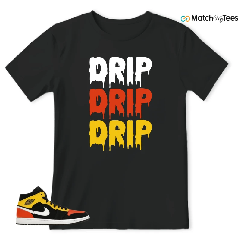 NIKE JORDAN 1 MID BLACK AMARILLO ORANGE SNEAKER Matching Tees t-shirt