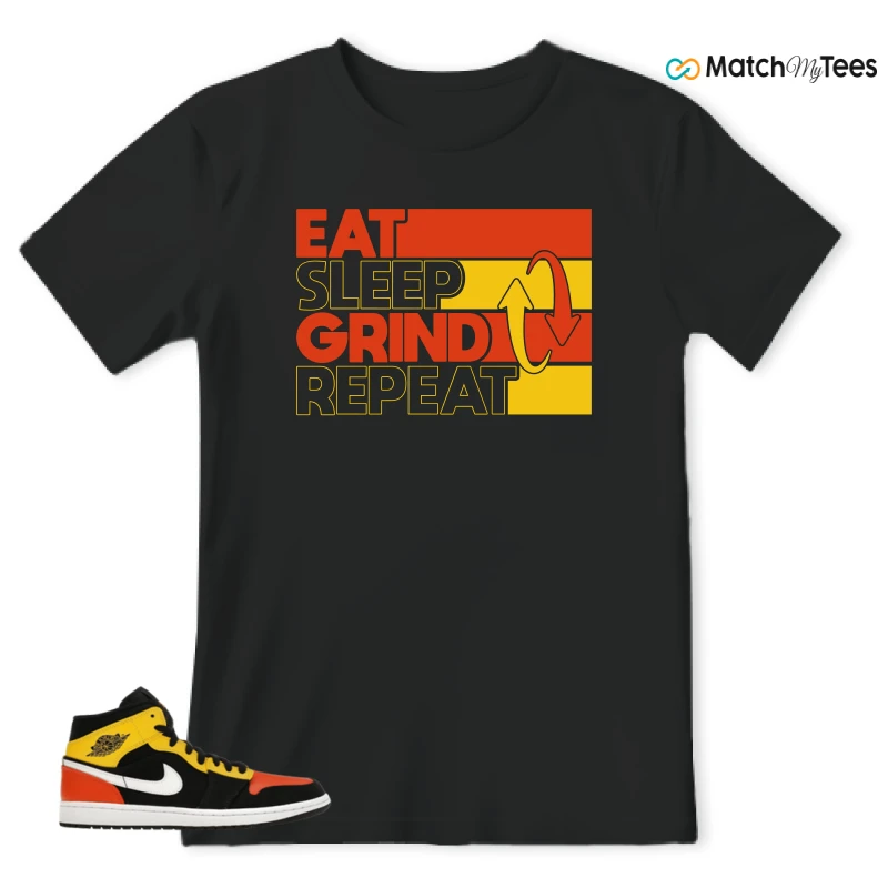NIKE JORDAN 1 MID BLACK AMARILLO ORANGE SNEAKER Matching Tees t-shirt