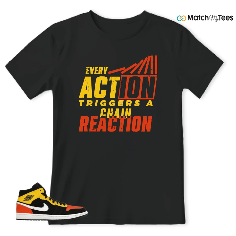 NIKE JORDAN 1 MID BLACK AMARILLO ORANGE SNEAKER Matching Tees t-shirt
