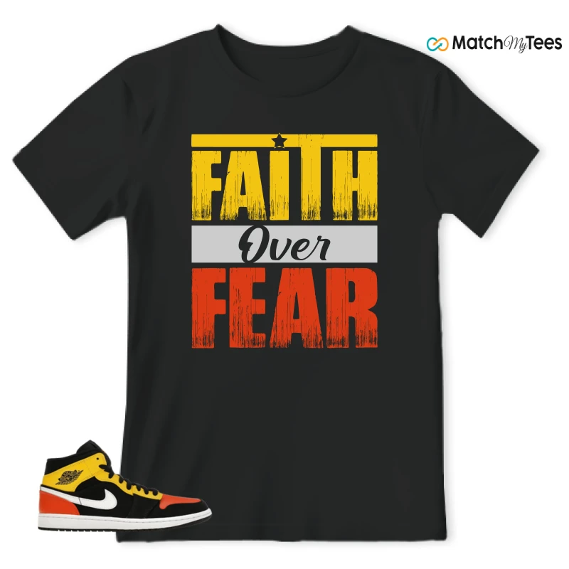 NIKE JORDAN 1 MID BLACK AMARILLO ORANGE SNEAKER Matching Tees t-shirt