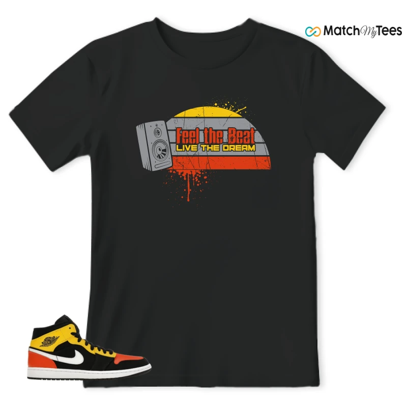 NIKE JORDAN 1 MID BLACK AMARILLO ORANGE SNEAKER Matching Tees t-shirt