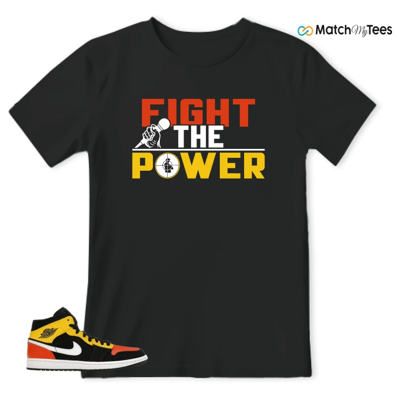 NIKE JORDAN 1 MID BLACK AMARILLO ORANGE SNEAKER Matching Tees t-shirt