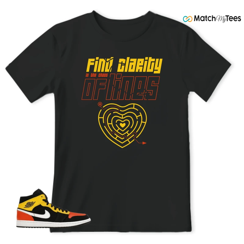 NIKE JORDAN 1 MID BLACK AMARILLO ORANGE SNEAKER Matching Tees t-shirt