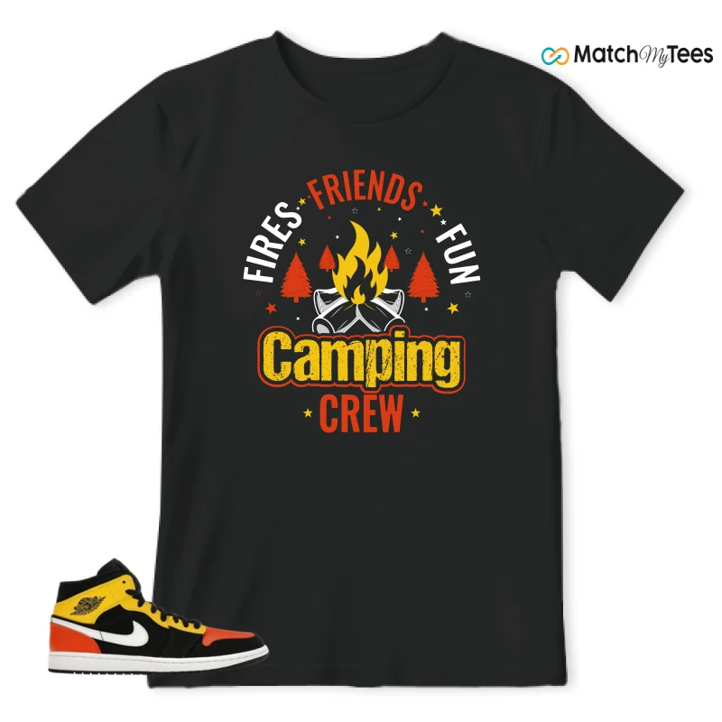 NIKE JORDAN 1 MID BLACK AMARILLO ORANGE SNEAKER Matching Tees t-shirt